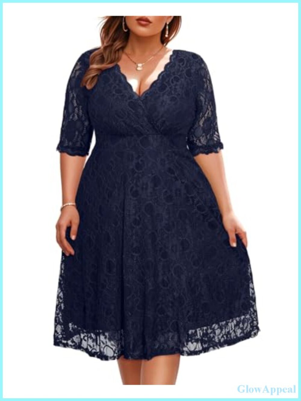 Elegant Plus Size Lace Dress for Wedding Guest Cocktail Party Semi Formal